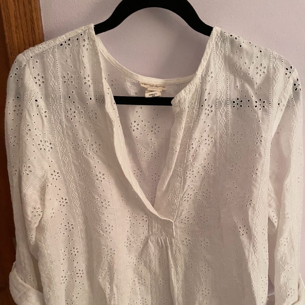 Christian Siriano XL White 3/4 sleeve lace-pattern top